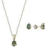 GARVIS Color-Changing Diaspore Drop Set: 925 Sterling Silver Chain and Studs; Natural Rare Turkish Stone Sultanit: Elegant Jewelry Gift for Women
