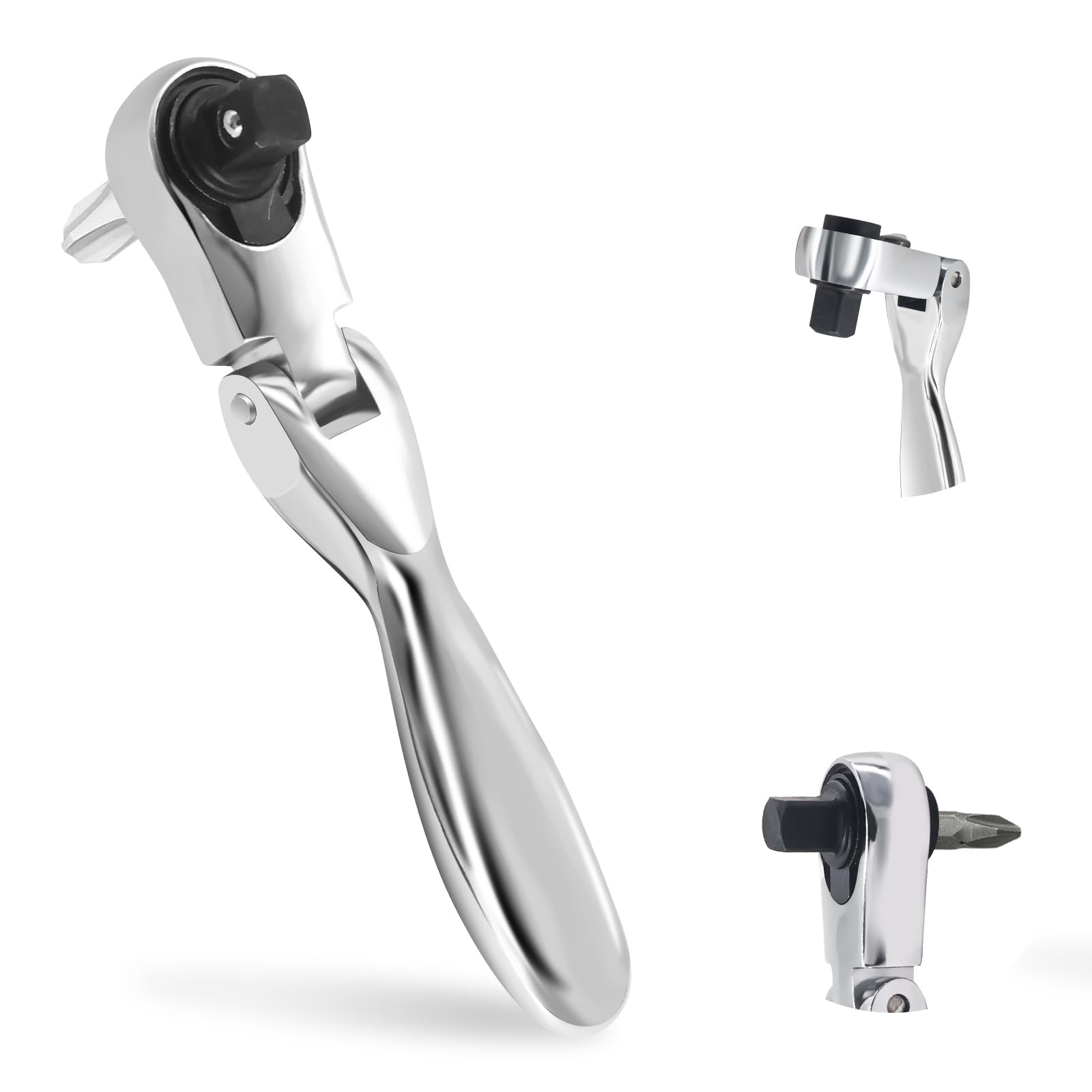 IBQKDSD 1/4 Ratchet, 180° Rotating Mini Ratchet, 72 Tooth Gear Hand Ratchet Wrench with Hex Square Drive for Tight Installation Spaces (1)