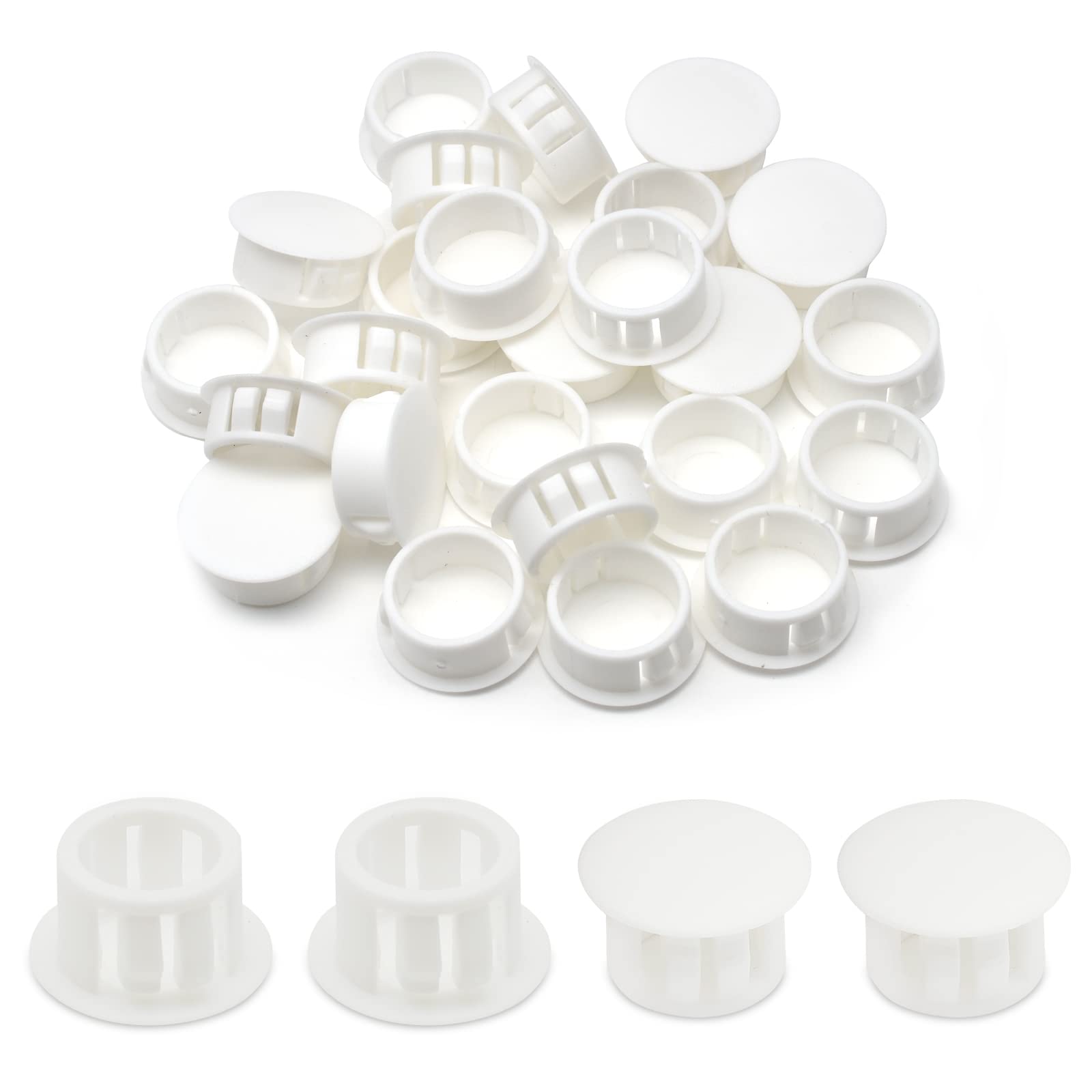 25PCS 19mm White Hole Plugs Plastic Flush Type Hole Plugs Snap in Locking Hole Tube, Furniture Fencing Post Pipe Insert End Caps (White)