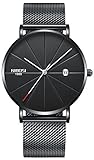 Watch VOEONS Slim Mens Watches, Analog Quartz Casual Black Wrist Watch for Men