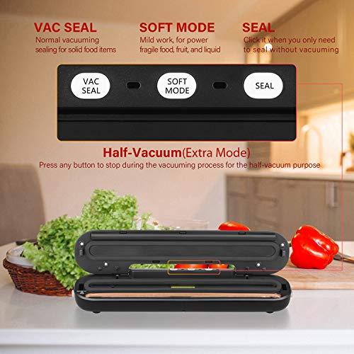 Firbon Vacuum Sealer Machine, Compact Portable Automatic Air Sealing System with Cutter & Starter Kit for Food Preservation Space Saver(Black)