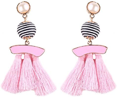 DEFUMU Women's Girls Elegant Jewellery Vintage Bohemia Ethnic Long Tassels Dangle Drop Earrings Eardrop for Parties（Assorted Colors） (Peach pink)