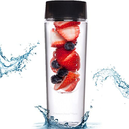 Water Bottle Fruit Infusers 25oz - Be Inspired to Drink More Water ~ 5 Free Recipes ~ Natural Infused Fruit Water, Iced Tea, &amp; Sparklies ~ 100% BPA Free, Leak-Proof, Rugged Bottles ~ Great Gifts