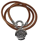 Genuine Leather Essential Oil Diffuser Necklace/Bracelet Wrap with Leakproof Locket - Hypoallergenic 316L Surgical Grade Stainless Steel 25mm Aromatherapy Jewelry 5 Reusable Pads, Microfiber Pouch)