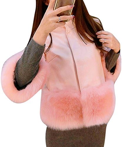 Enlishop Women's Elegant Slim Faux Fur PU Leather Bomber Jacket Coat Black