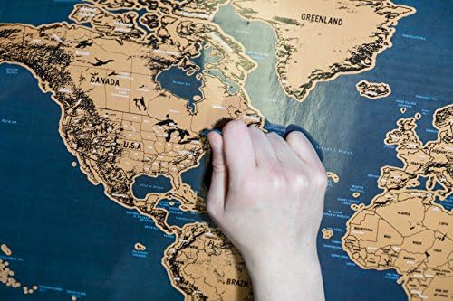 Scratch Off World Map Poster - with US States and Country Flags, Track Your Adventures. Includes Guitar Pick, Scratch Pen for Smaller Scratches and Magnifier, Perfect Gift for Travelers, by KILOJE