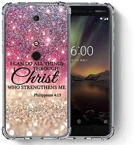 for Nokia 6.1 Case, Nokia 6 2018 Case, SuperbBeast Ultra Slim Thin Protective Case w/Reinforced Corners Vector Floral Flowers Polka Dots [Glitter Pattern]