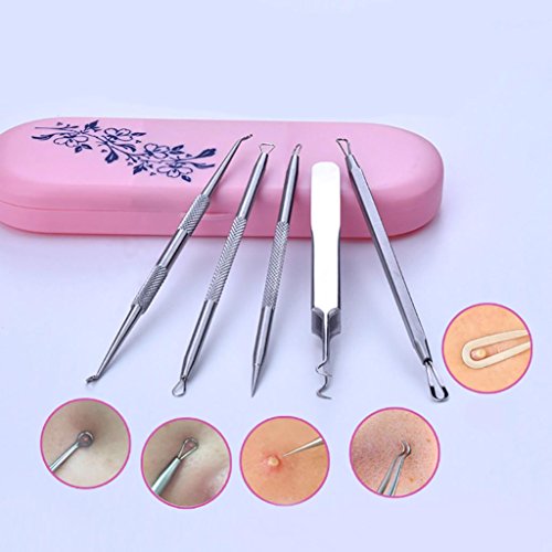 Veepola Stainless Curved Facial Acne Spot Pimple Remover Extractor Tool Comedone Remover Tewezers Face Care Set