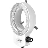 Microscope LED Light, 144 LED Beads Brightness Adjustable Ring Lamp for Stereo Microscope &amp; Camera, White, Black