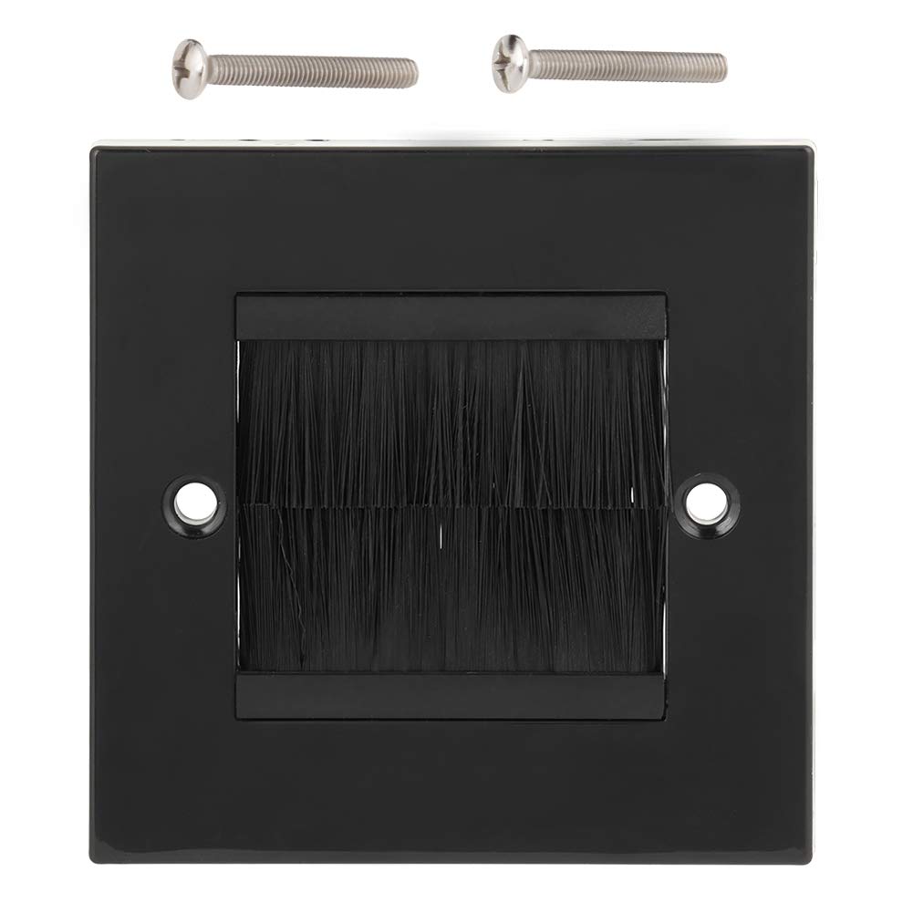 Brush Wall Plate, Cable Pass Through Insert, Brush Plate Black, Cable Outlet Cover Plate, Brush Cable Wall Plate, Dust Prevention Brush Cable Wall Plate Port Insert Cover (Black)