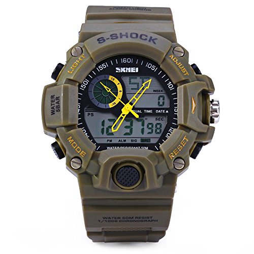 Nollimet Multi Function Military S-shock Sports Watch Led Light Analog Digital Waterproof Alarm Green