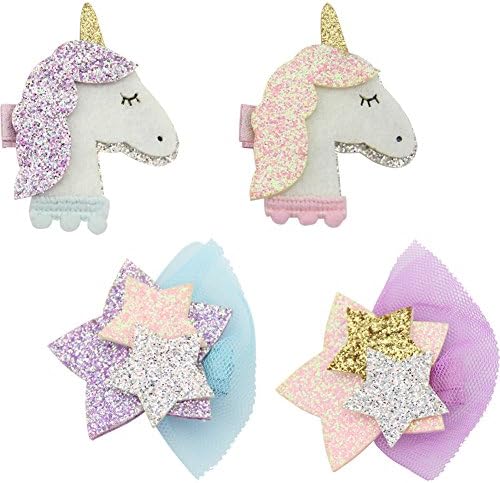 Nancyus005 Glitter Unicorn Hair Clips Shiny Star Clips Barrettes Hair Accessories for Baby Girls Toddler, 4 pcs