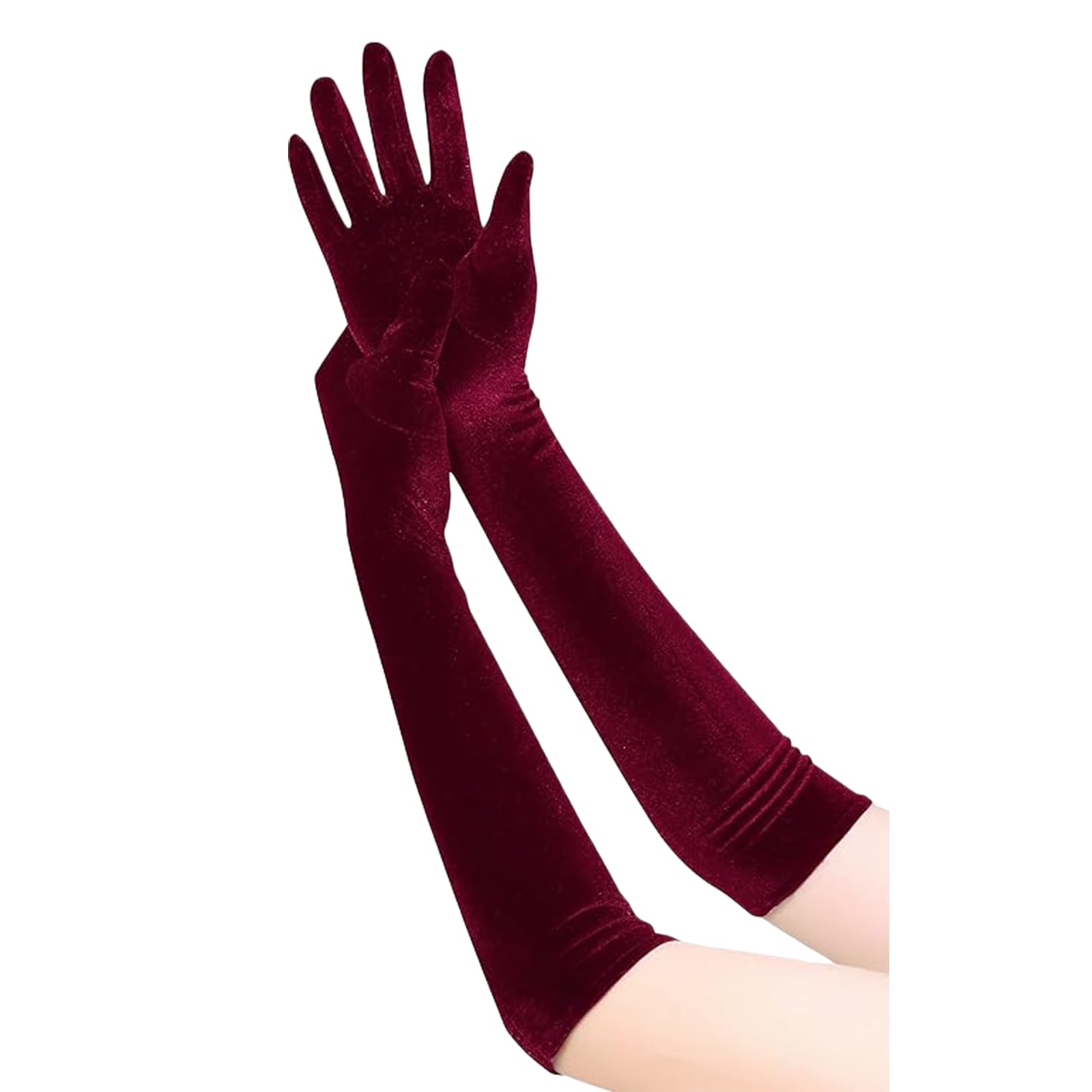 MUNSKT Long Opera Gloves for Women Opera Gloves Velvet Glove 1920s Fancy Bridal Glove Length Halloween Costume Wine red Black Gloves for Halloween (Wine red) — image 1