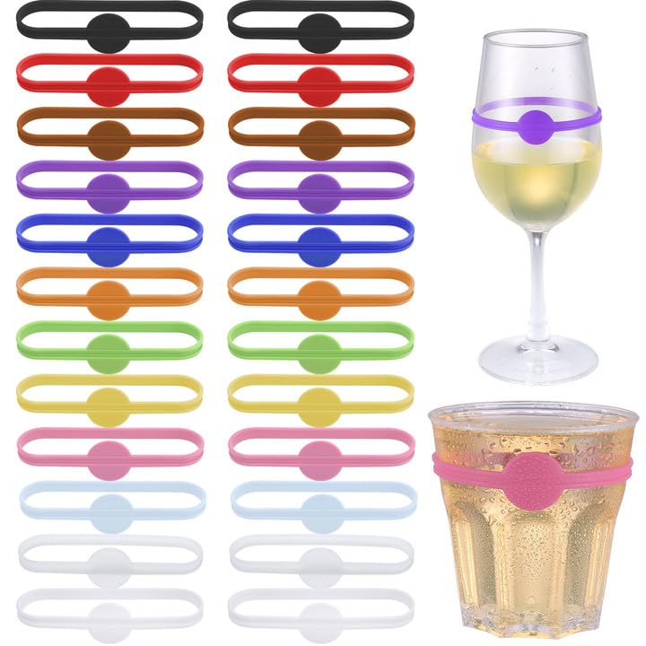Hejo Wine Glass Charms, 24PCS (12 colours) Silicone Wine Glass Markers Reusable Party Reception Glass Identifiers Wine Accessories Mark Ideal for Daily And Party