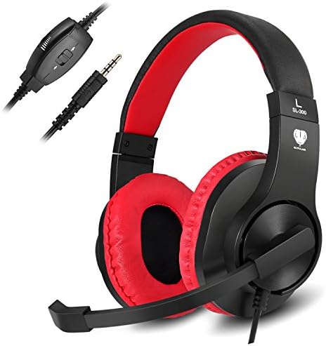 Anksono Gaming Headset for PC Xbox One PS4, 3.5MM Wired Over-Ear Headphone with Microphone and Volume Control for Nintendo Switch, Laptop, iPad, Cell Phone, Red