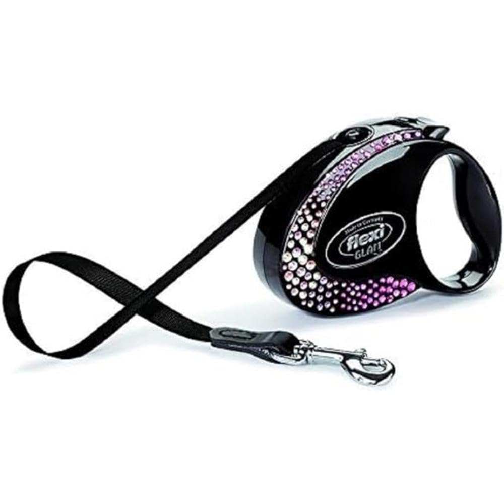 flexi Glam Composition Retractable Tape Lead with Swarovski Crystals, 12 Kg/ 3 m, Small, Black
