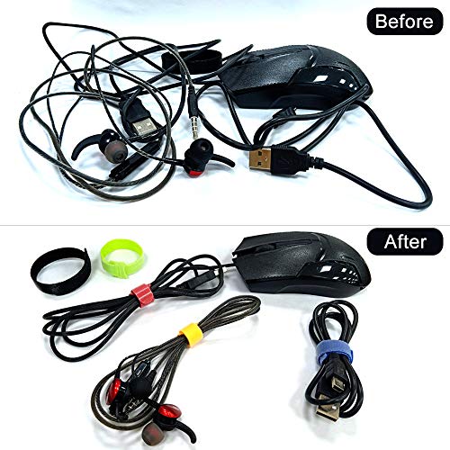 OneLeaf 60 Pcs Reusable Fastening Cable Ties with Hook and Loop, Multi-Purpose Cable Straps Wire Ties Cable Management, Adjustable Fastening Cord Ties for Computer/TV/Electronics, 3 Sizes and 5 Colors - Thumbnail 4
