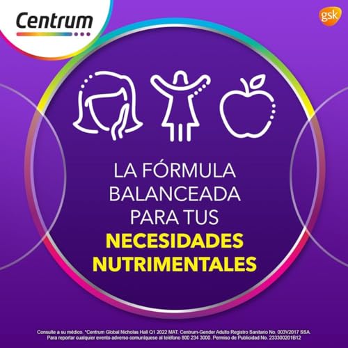 Centrum Multivitamínico Gender Adulto Mujer com Magnesio, Vitamina C, Retinol y Zinc 60 Tabletas