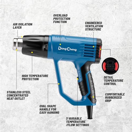 DongCheng 2000 W Heißluftpistolen 50-600 ℃ Variable Temperatureinstellungen,schnelle Erwärmung Heißluftpistole,9 Zubehörteilen zum Entfernen von Farbe, Schrumpffolie, Vinylfolie,DQB04-2000 (EA-03)