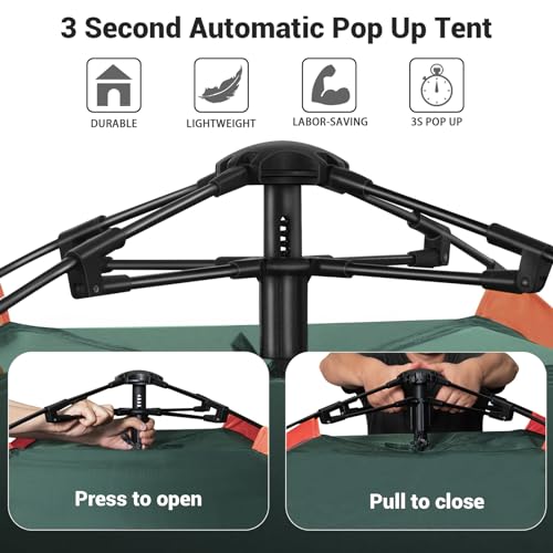 Cflity Camping Tent, 3 Man Pop Up Tent Automatic Instant Three Layer Waterproof 4 Season Large Dome Tent & Shelters with Extended Floor Mat Porch 2 Hall Poles Removable Rainfly