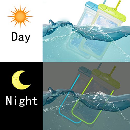 Waterproof Phone Pouch, Obacle Universal Waterproof Phone Case Dry Bag With Landyard Trasnsparent Clear TPU Friendly Touch Screen Luminous Strap for Cell Phone, iPhone Up to 6 Inch Blue Green 2 Pack
