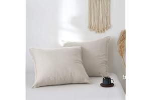 Simple&Opulence 100% French Linen Euro Shams with Embroidery (26'' x 26'') - Pack of 2 - Pre Washed Solid Color Natural Flax Soft Breathable - Linen