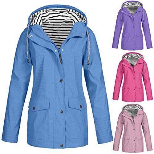 Women Solid Rain Jacket Outdoor Plus Size Waterproof Hooded Raincoat Windproof - Thumbnail 2