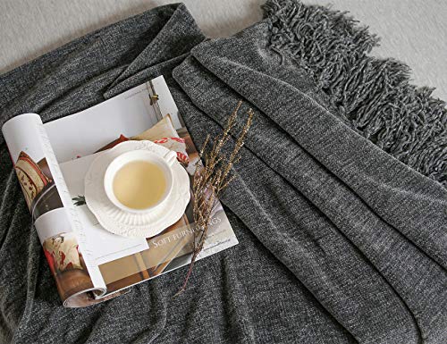 EverGrace Cozy Soft Chenille Throw Blanket with Fringe Luxury Fluffy Throw Blankets for Home Decor Traveling Camping Picnic 50x 60 Grey - Thumbnail 6