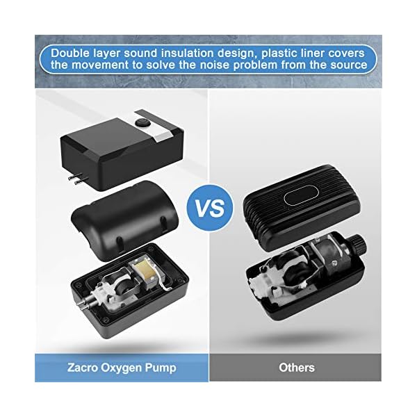 Zacro Aquarium Air Pump - Ultra Silent Oxygen Pump with Dual Outlet Adjustable Air Valve, Air Volume 2 * 5 L/min 6 W, Up…