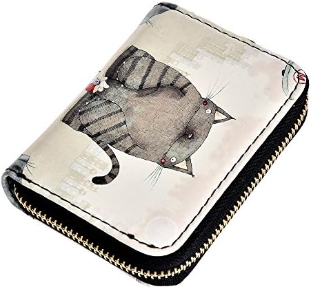 Card Wallet Women's PU Cute Pattern Zipper Small Purse Credit Card Holder (Big Cat)