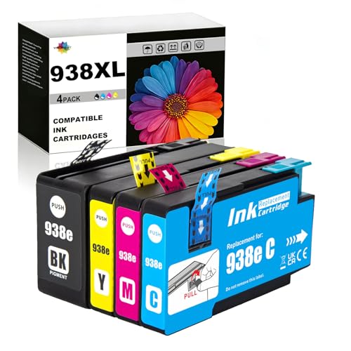 Compatible 938XL 938e 938 XL Ink Cartridges 4 Pack Black/Cyan/Yellow/Magenta Compatible with OfficeJet Pro 9110b / 9120b / 9130b / 9720/9730 Printer