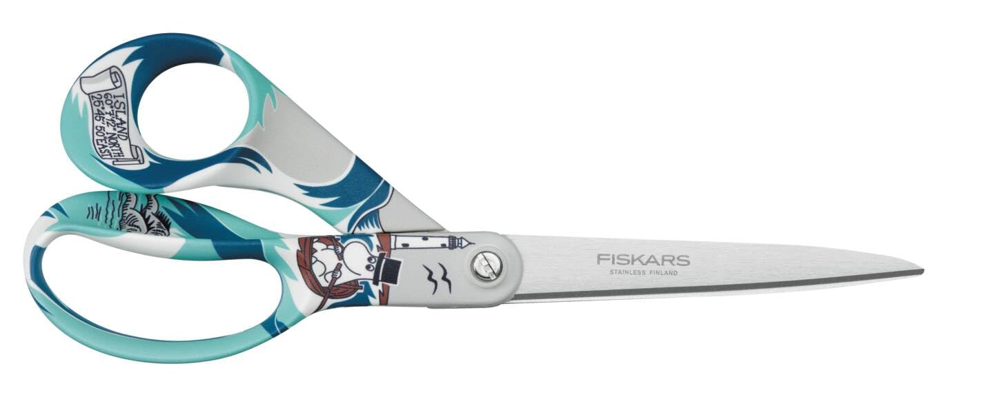 Fiskars 21cm Moomin Right-Handed Scissors - General Purpose Craft Shears for Precision Cutting, Officially Licensed, Ideal for Paper, Fabric, and More - Blue Moomin Pappa