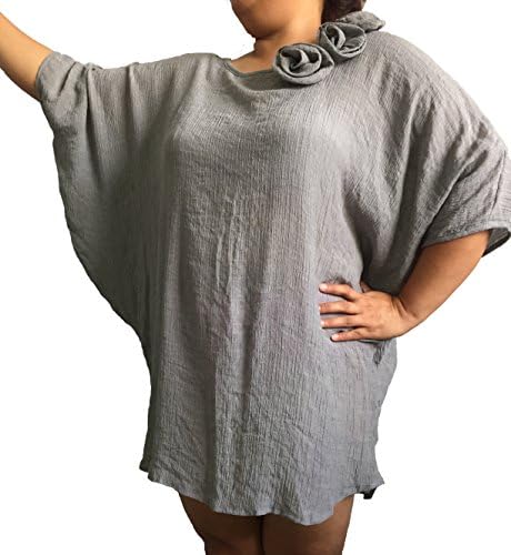 Dolman Sleeve Women Shirt Blouse Cotton Tunic Plus Size Top (4XL, gray)