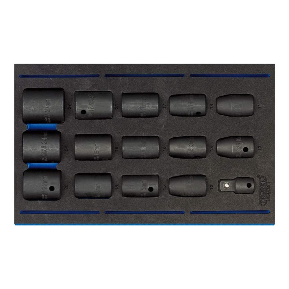 Draper 63415 1/2" Square Drive Impact Socket 15 Piece Set in 1/4 Eva Insert Tray , Blue