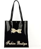 Grace Goodies lunch bag Ladies Designer Bowknot Decoration Patent bag PVC Bow Tote Bag Shoulder Shopping Handbag (midium, black)