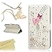 iPhone 6 Plus Case (5.5)- Mavis's Diary 3D Handmade Bling Crystal Rhinestone Diamond Butterfly Flower PU Leather Wallet Case Magnetic Clasp Credit Card Holder Folio Case with Dust Plug - White