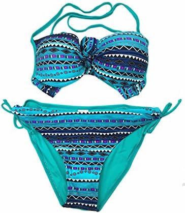 MOLLYGAN Sexy Two Piece Bikini Lace-up Bikini Set Push Up Swimsuit Bohemia Style Swimwear, Blue, Size XL
