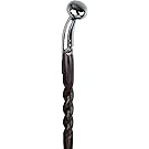 Black Hame Chrome Plated Handle Walking Stick With Twisted Ash Wood Shaft