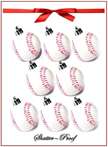 Baseball-Softball Christmas Holiday Sport Ornaments with Hangers - (8-Pack/Shatterproof)