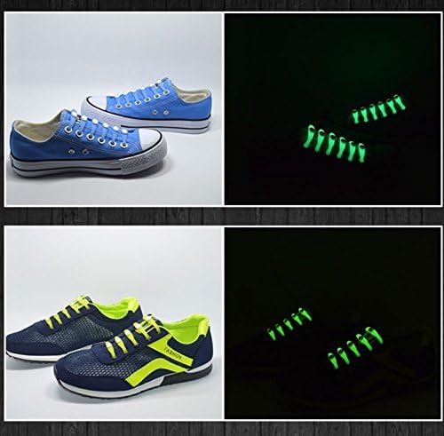 No Tie Silicone Elastic Luminous Shoelaces for Running Athletic Men and Women that Glow in the Dark (Green)