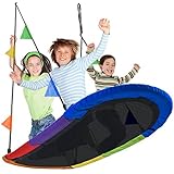 Sorbus Saucer Swing Surf â€“ Kids Indoor/Outdoor Giant Oval Platform Swing Mat â€“ Great for Tree, Swing Set, Backyard, Playground, Playroom â€“ Accessories Included â€“ Multi-Color Rainbow (Oval Surf Swing)