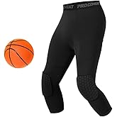 Unlimit Basketball Pants with Knee Pads, Black Knee Pads Compression Pants, 3/4 Capri Leggings