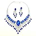 Affordable Wedding Jewelry Royal Blue Clear Rhinestone Cascade Earrings Silver Necklace Set