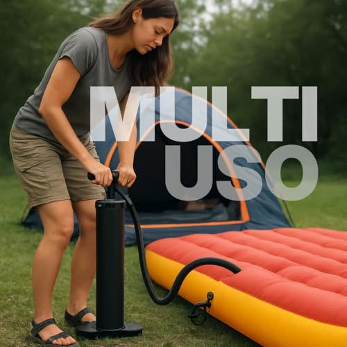 Bomba de Ar Manual Portátil para Colchão Inflável, Piscina, Boias e Bolas | Plástico Resistente, Mangueira Flexível, Bicos Adaptadores
