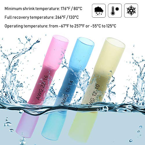 GBAuto Blue Heat Shrink Butt Connectors 16-14 Gauge-Insulated Waterproof Electrical Connectors Wire Terminals Marine Automotive Crimp-Butt Splice Connectors - 200PCS