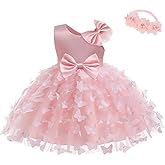 LZH Baby Girl Christmas Dress Bowknot Butterfly Tutu Dress Infant Toddler Flower Girls Birthday Dresses with Headband