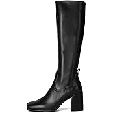 RJYLP Womens Black Knee High Boots Square Toe Chunky Heel Tall Boots Fashion Party Wide Calf Long Boots with Side Zipper