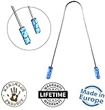 Ayurvedic Tongue Cleaner (Ocean Blue) by Sattvic Path - Premium Tongue Scraper 100% Stainless Steel - Kills Bad Breath with Intuitive Design - Artisan Crafted Clay Tips - Lifetime Warranty