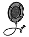 Pop Filter 6-Inch for Blue Yeti Microphone,SOONHUA Double-Layer Metal Mesh Professional Studio Mic Pop Shield with 360 Degree Flexible Gooseneck Screw Clamp for Recording Vocals