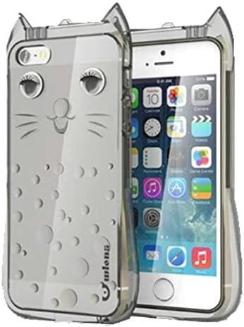 Cute Cat Case for iPhone 5S, Arroker Transparent Cat Design Women Girly Popular Rubber Soft TPU Back Cover for iPhone 5 / iPhone 5S/ iPhone SE (Gray)